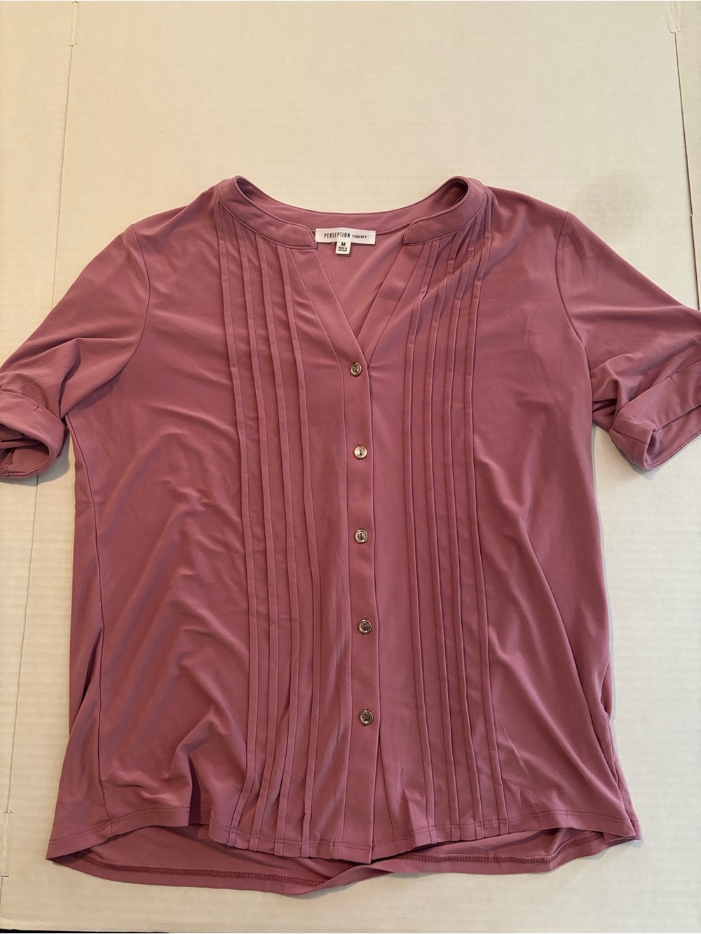 PerSeption Concept Mauve Pink Pintuck Button-Front Top